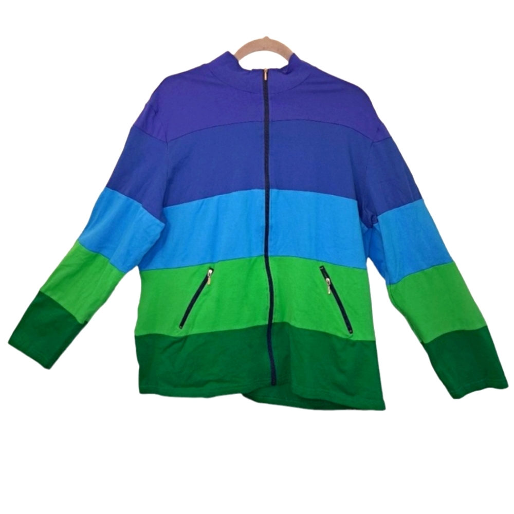 Norm Thompson Colorblock Zip-Up Jacket with Pockets Plus Size 1X